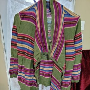 (2801) Chaps Denim Shrug Cardigan,multi strip colors. 3/4 sleeve,  Size L